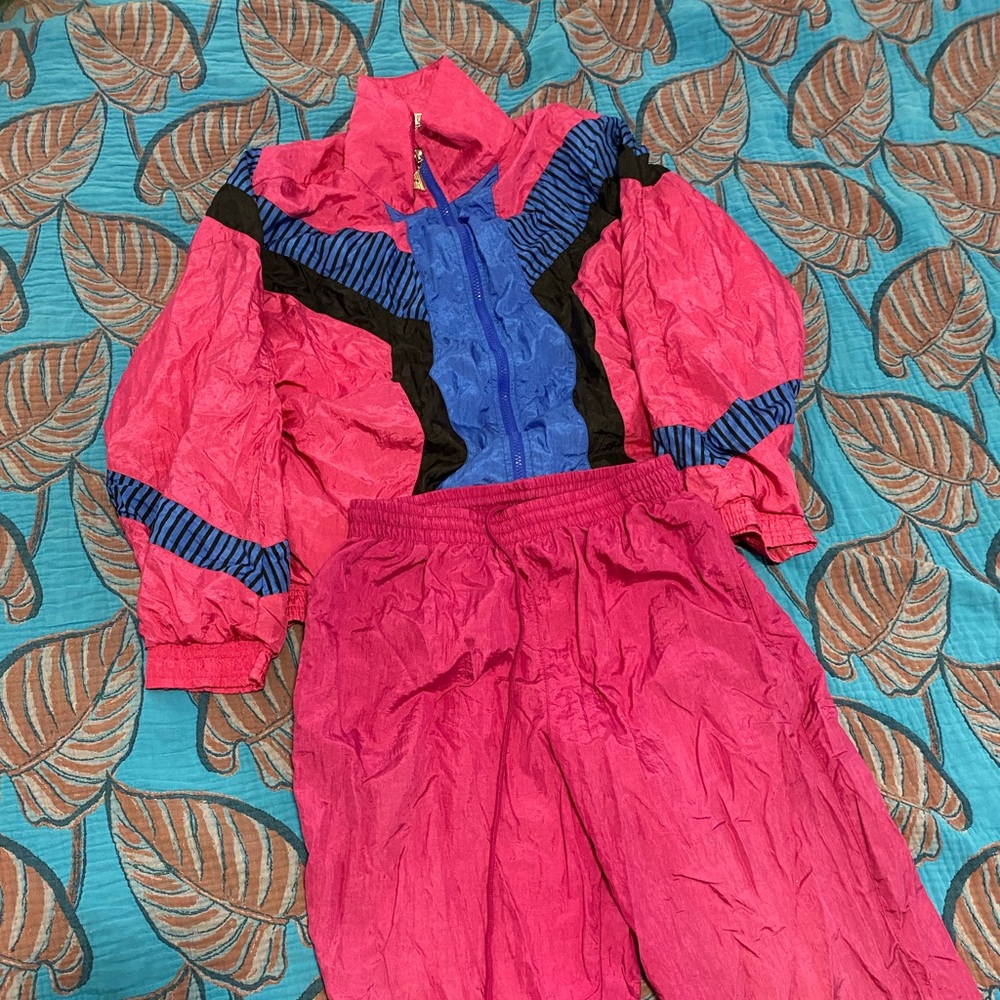 Vibrant Pink and Blue Bomber Jacket and Pants